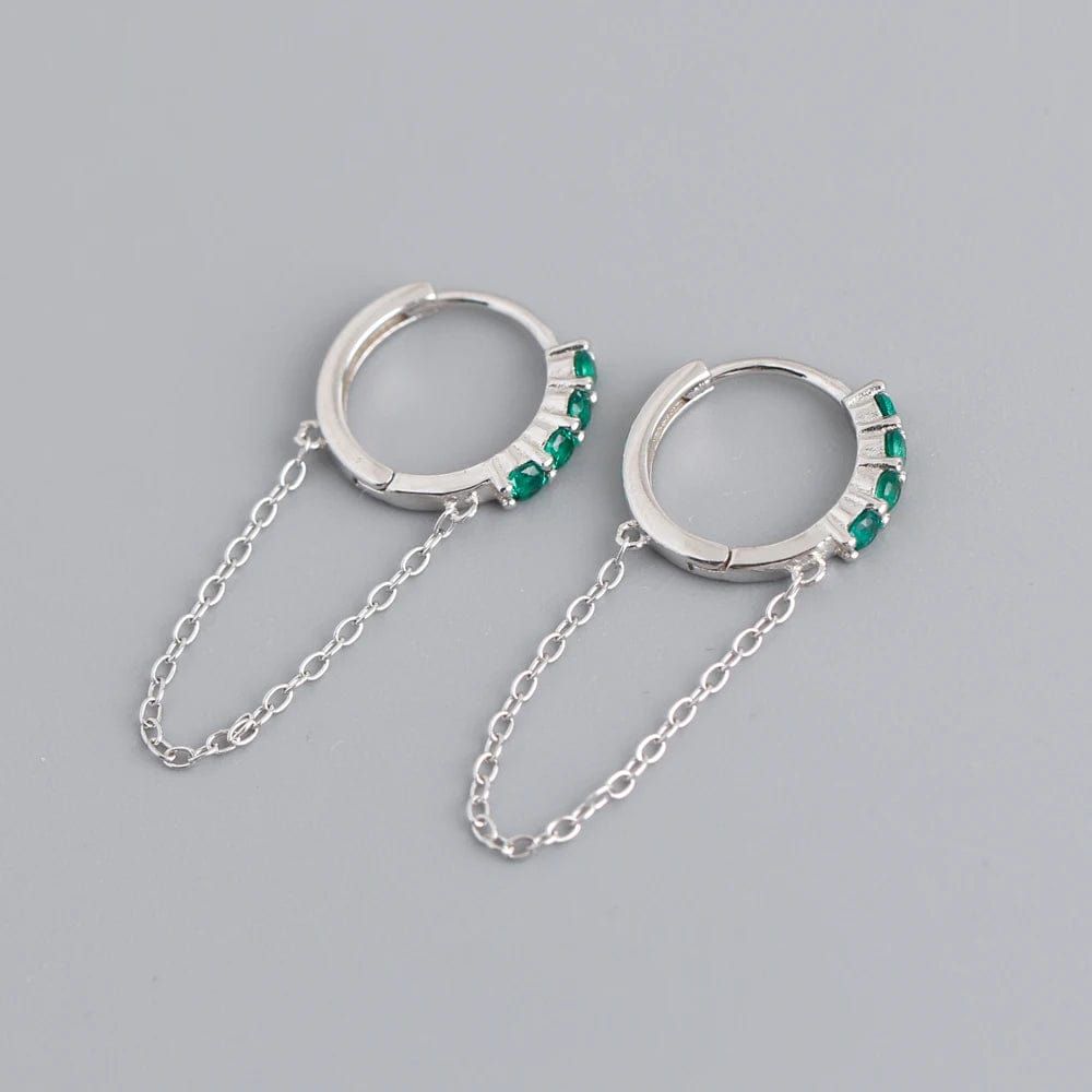 EH1385 Green Silver fashion 925 sterling silver tassel round black green stone hoop earrings for women gold plated silver jewelry