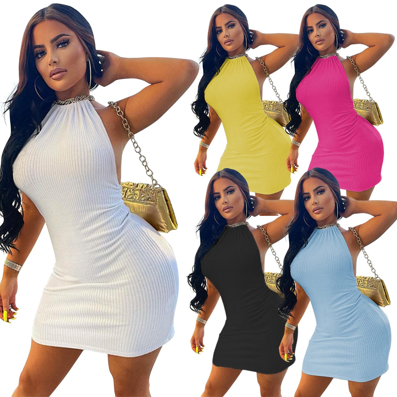 Elegant Sexy Backless Sleeveless Straps Short Dress Slim Women Clothing 2022 Summer Halter Mini Dresses