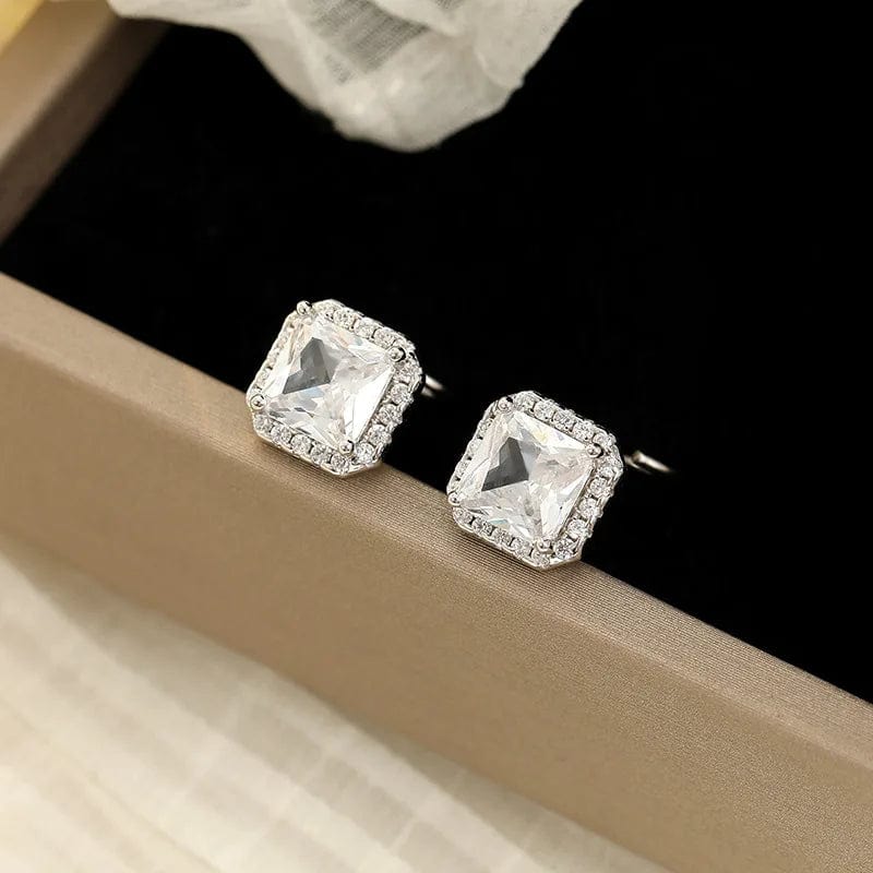 ES2459 silver fashion fine jewelry 925 sterling silver simple earrings square full diamond gold plated stud earrings for women