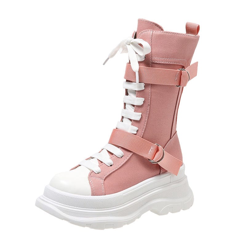 EU35=US 5.5 / pale pinkish grey New Trendy Autumn Winter Canvas Easy-matching Fashionable Boots Western Buckle Women Shoes Ladies Boots