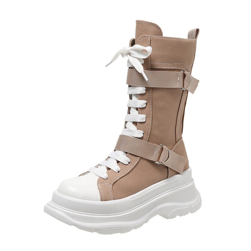 EU36=US 6 / Khaki New Trendy Autumn Winter Canvas Easy-matching Fashionable Boots Western Buckle Women Shoes Ladies Boots