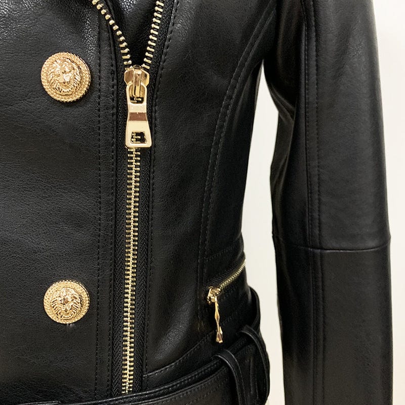 European And American New Style Spring Women's Jacket Fashion Slim Double Zipper Motorcycle Leather Jacket