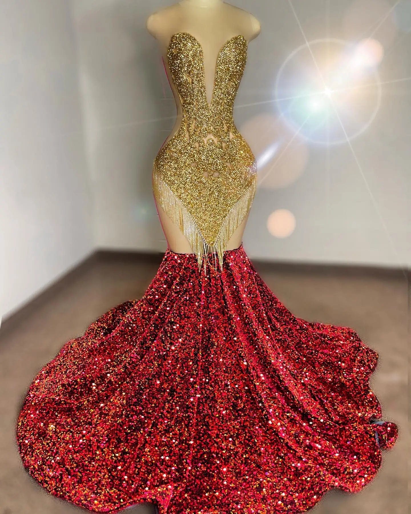 evening dress, prom Ocstrade Handmade Rhinestone Tassel Body Hugging Prom Dresses 2023 Backless Sling Gold Sequin Banquet Evening Party Dress