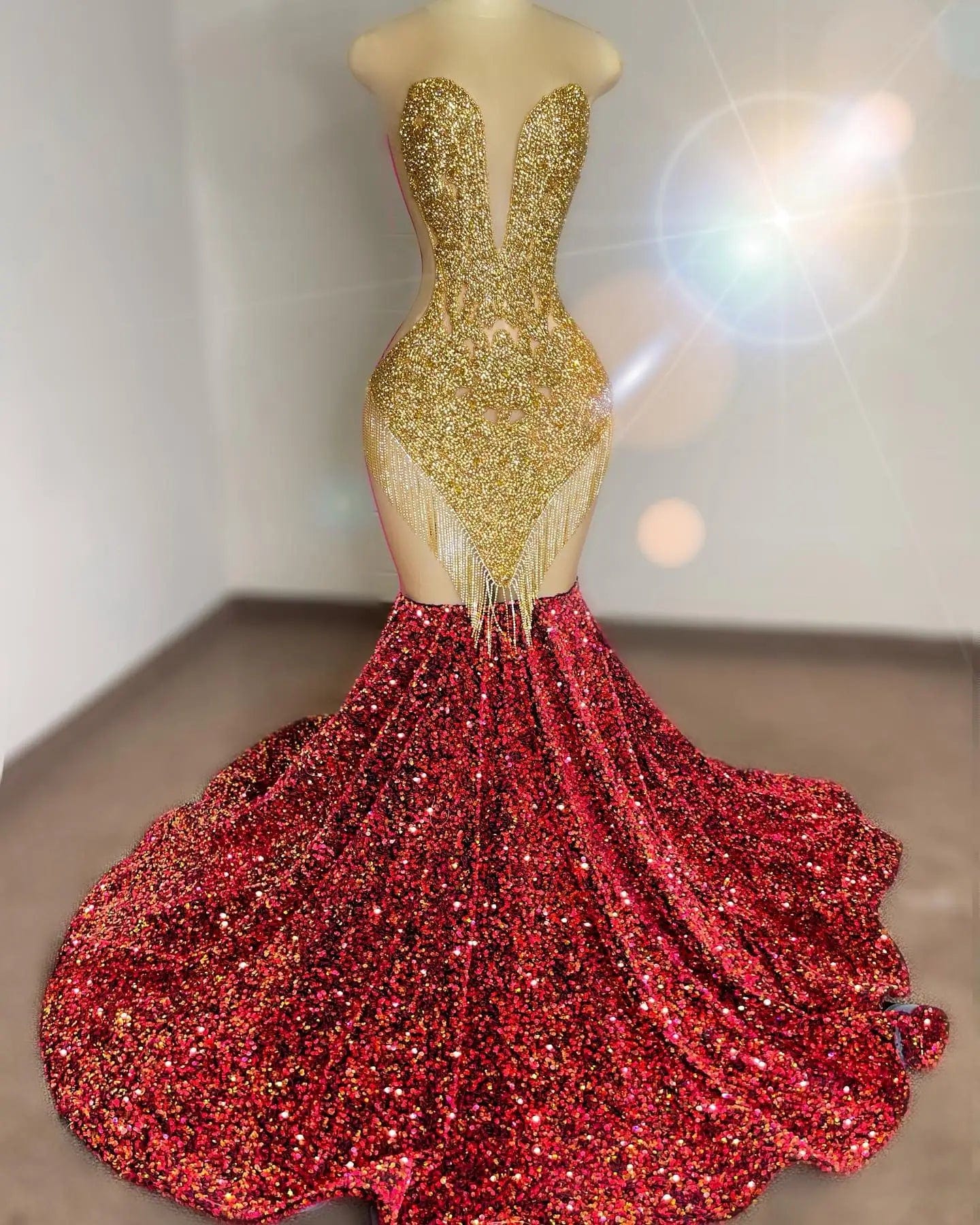 evening dress, prom Ocstrade Handmade Rhinestone Tassel Body Hugging Prom Dresses 2023 Backless Sling Gold Sequin Banquet Evening Party Dress