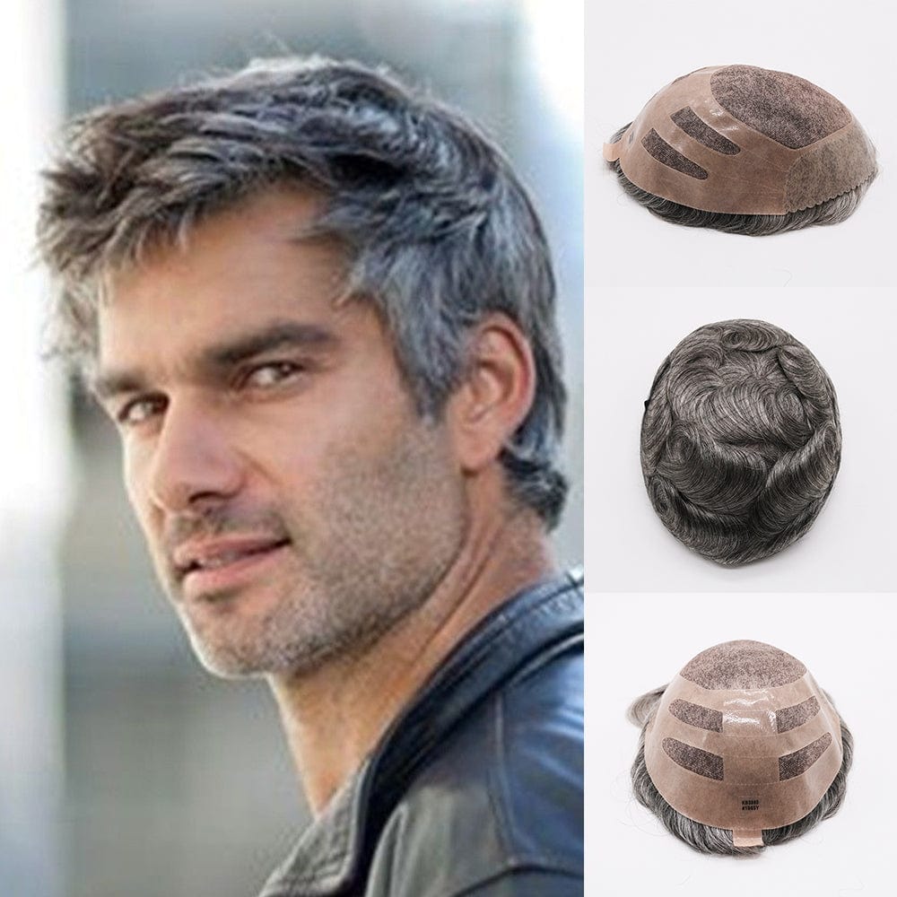 Eversilky New Arrival 100% Real Hair Replacement Short Slight Wave Gray Brown Handsome Human Hair Toupee Wigs