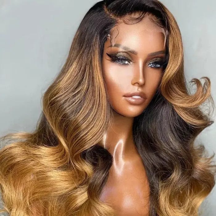 Exotic Body Wave Gold Brown Highlight Wig Pre Plucked With Baby Hair Vietnam Human Hair Lace Front Wigs