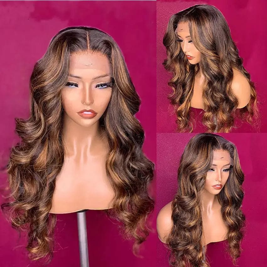 Exotic Body Wave Texture Honey Brown Highlight Wig Cuticle Aligned With Baby Hair Pre Plucked Lace Front Wig