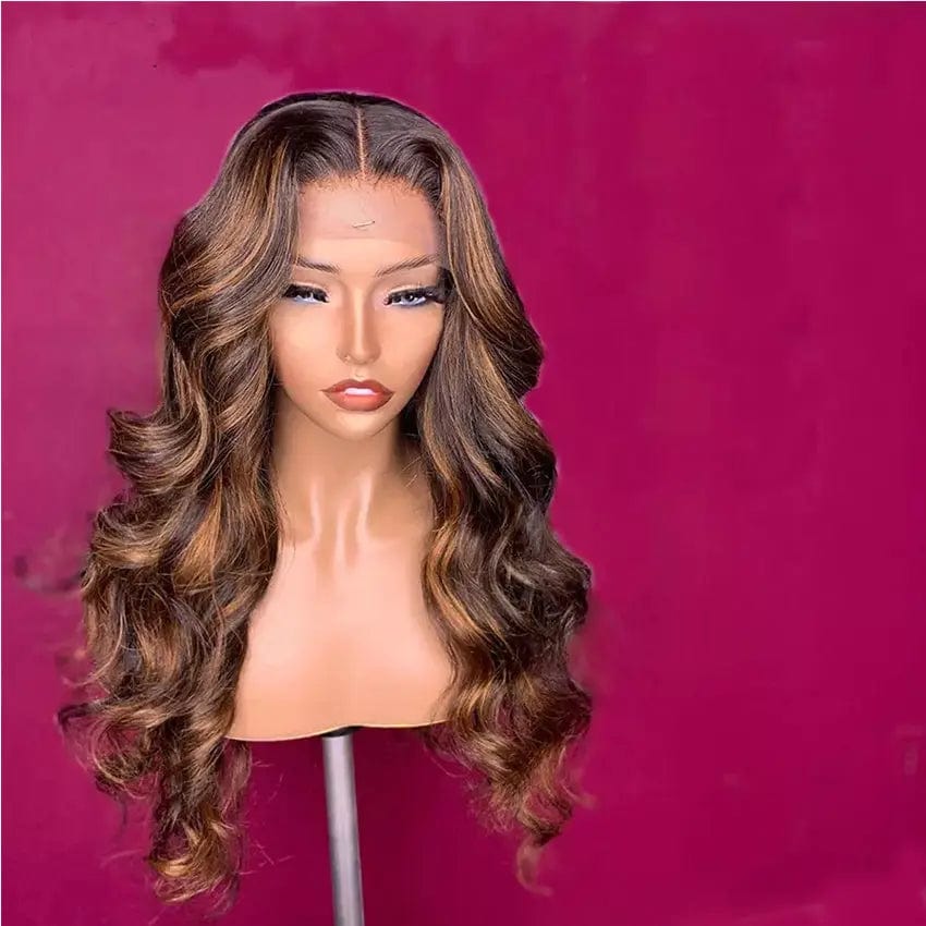 Exotic Body Wave Texture Honey Brown Highlight Wig Cuticle Aligned With Baby Hair Pre Plucked Lace Front Wig