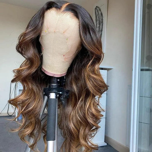 Exotic Body Wave Texture Honey Brown Highlight Wig Cuticle Aligned With Baby Hair Pre Plucked Lace Front Wig