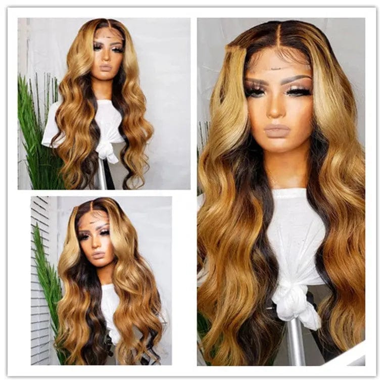 Exotic Invisible Knots Honey Brown Highlight Wig Ocean Wave Cuticle Aligned Human Hair Lace Front Wigs