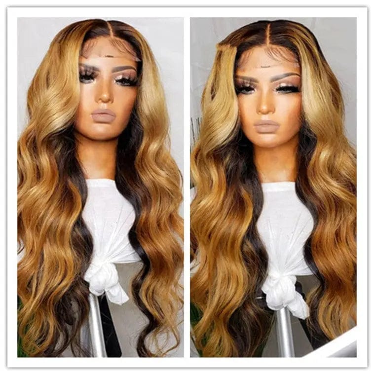 Exotic Invisible Knots Honey Brown Highlight Wig Ocean Wave Cuticle Aligned Human Hair Lace Front Wigs