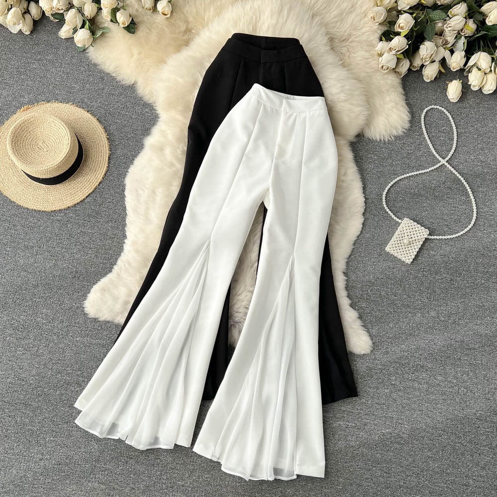 Factory direct sales Mesh irregular stitching design style Casual Pants flare pants women