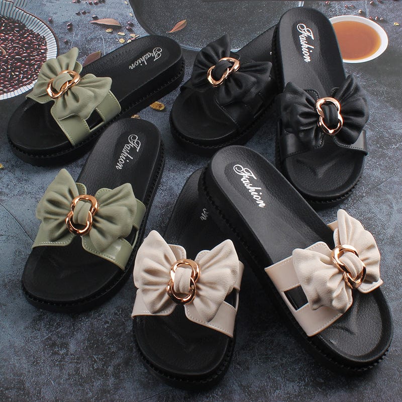 Factory direct supply new slippers women's summer fashion outdoor casual sandals rosette thick bottom slipper