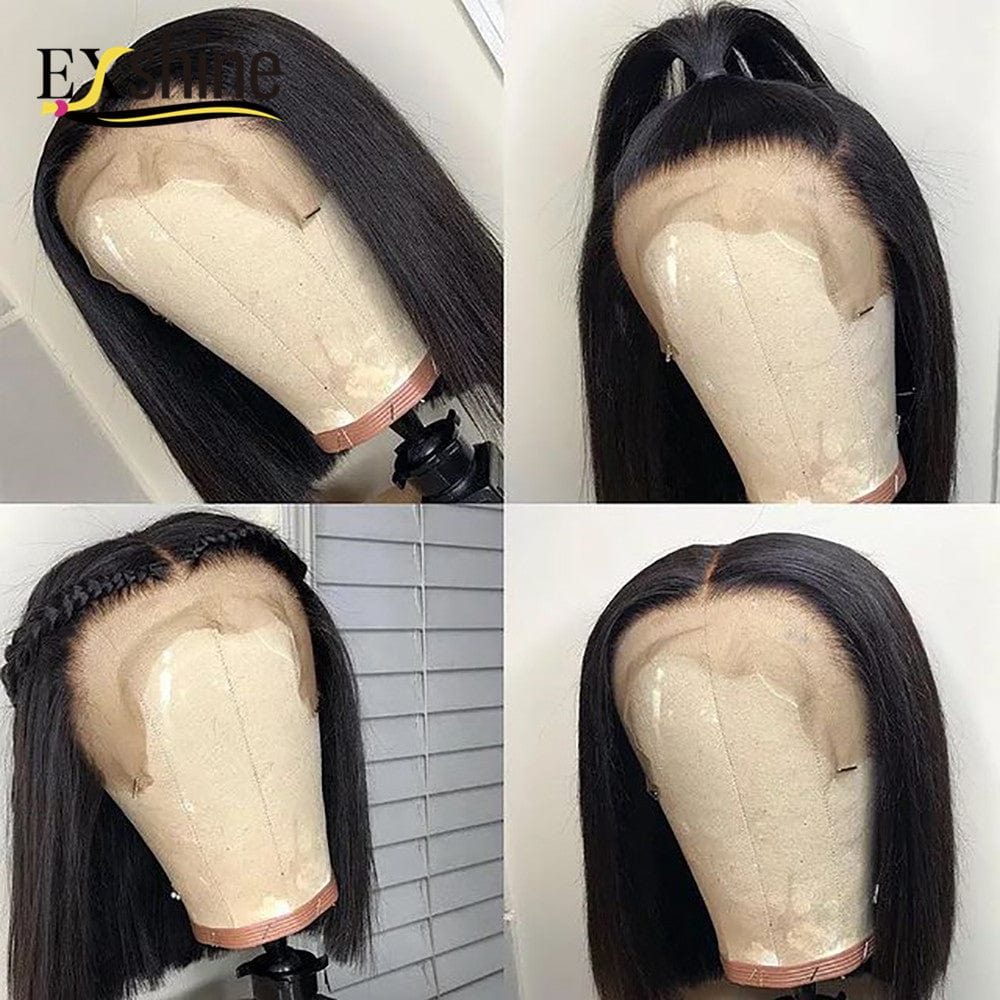 Factory Direct Wholesale Indian Human Hair 8 Inch Straight Bob Wig Double Drawn Swiss Lace Front 13*4 Short Bob Virgin Hair Wig