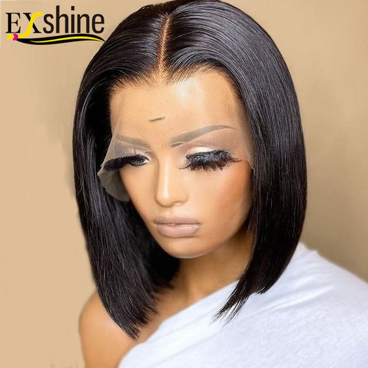 Factory Direct Wholesale Indian Human Hair 8 Inch Straight Bob Wig Double Drawn Swiss Lace Front 13*4 Short Bob Virgin Hair Wig