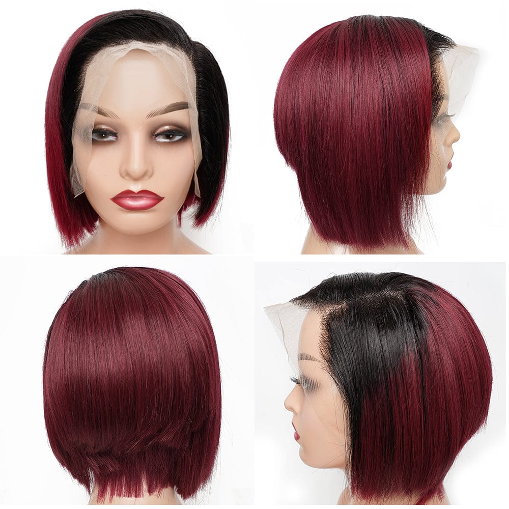 Factory Outlet Pixie Cut Human Hair Wigs Ombre burg 99j Natural Sassoon Style Hair Wigs Glueless Short Cut Wig