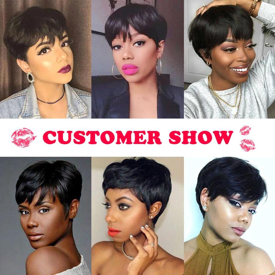 Factory Outlet Pixie Cut Natural Wave Human Hair Wig Machine Made Cheap Pre Plucked Short Human Hair Wigs