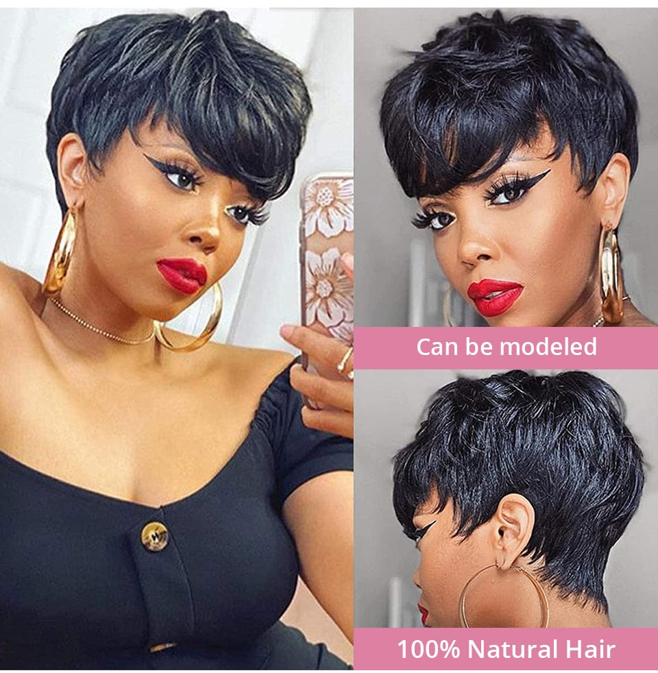 Factory Outlet Pixie Cut Natural Wave Human Hair Wig Machine Made Cheap Pre Plucked Short Human Hair Wigs