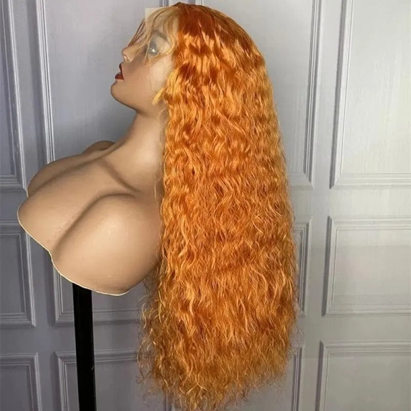 Factory Price Orange Ginger Deep Curly HD Transparent Lace Front Hair Wigs with Baby Hair