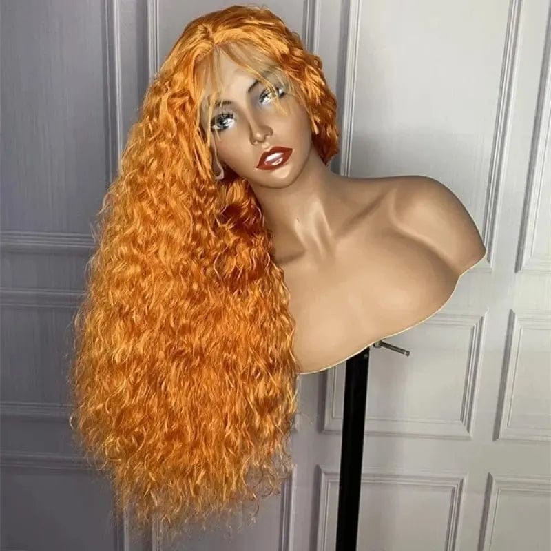 Factory Price Orange Ginger Deep Curly HD Transparent Lace Front Hair Wigs with Baby Hair