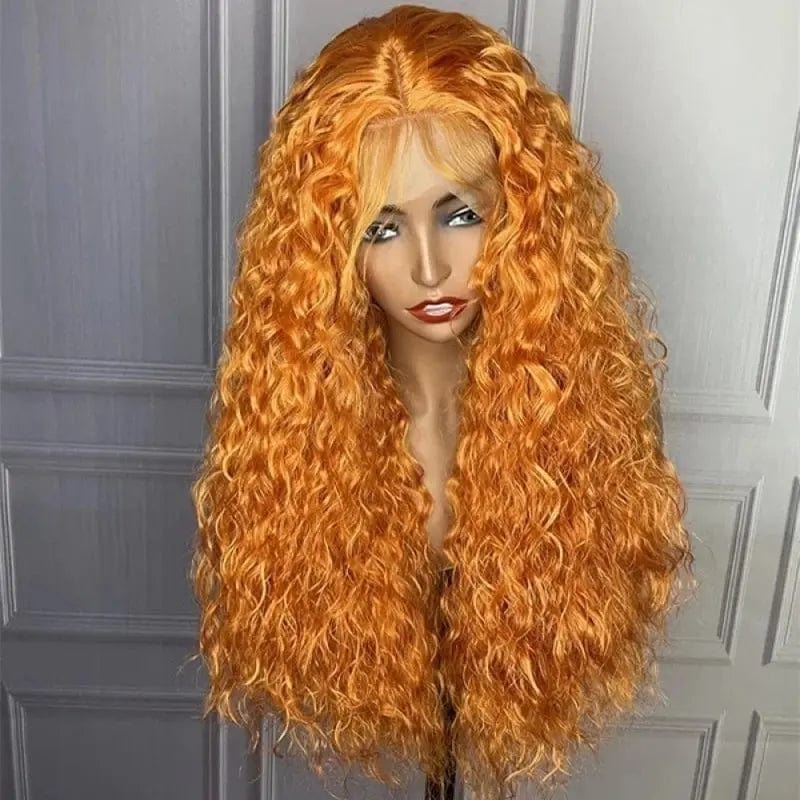 Factory Price Orange Ginger Deep Curly HD Transparent Lace Front Hair Wigs with Baby Hair