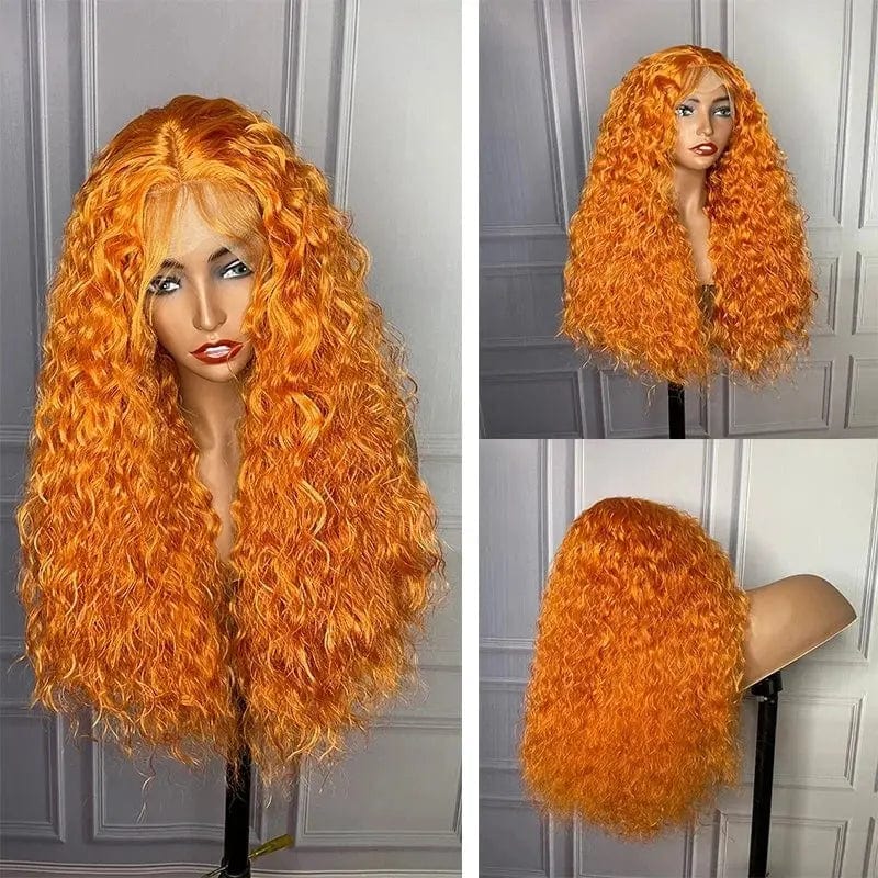 Factory Price Orange Ginger Deep Curly HD Transparent Lace Front Hair Wigs with Baby Hair