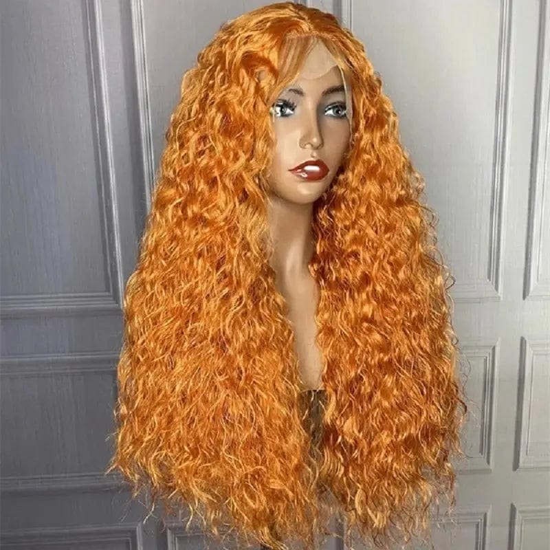 Factory Price Orange Ginger Deep Curly HD Transparent Lace Front Hair Wigs with Baby Hair