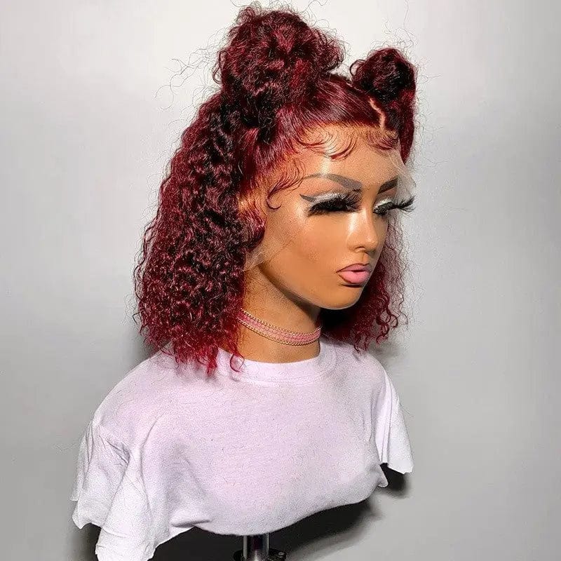 Factory Red Burgundy Wet Curly Wave Human Hair Cuticle Aligned Lace Front Wigs For Black Women