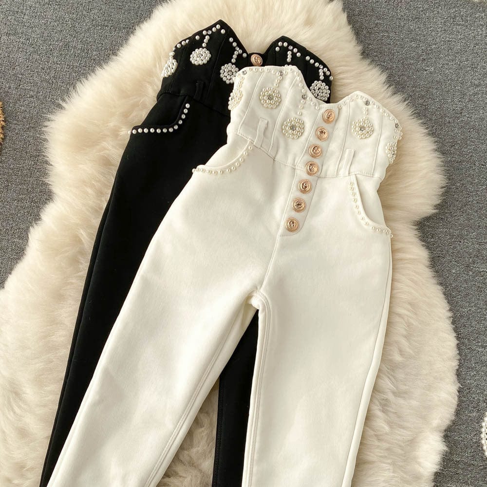 Factory Wholesale Padded tight-fitting ultra-high waist bottoming pants Heavy-duty beaded slim-fit pants