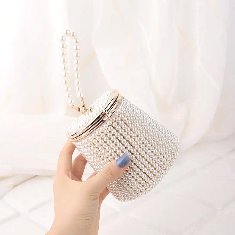 Factory Wholesale Round Barrel Lovely Fashion Elegant High-grade Lady Pearl Hand Beaded Evening Party Clutch Bag