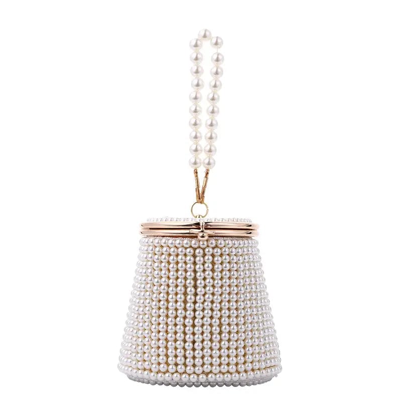 Factory Wholesale Round Barrel Lovely Fashion Elegant High-grade Lady Pearl Hand Beaded Evening Party Clutch Bag