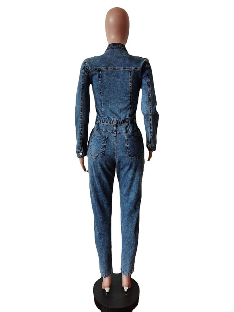 fall 2022 ladies women blue overall denim jean long sleeve rompers jumpsuit sexy ladies women 2022 denim jeans outfit for woman