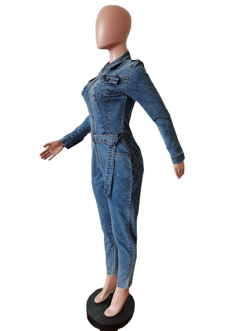 fall 2022 ladies women blue overall denim jean long sleeve rompers jumpsuit sexy ladies women 2022 denim jeans outfit for woman