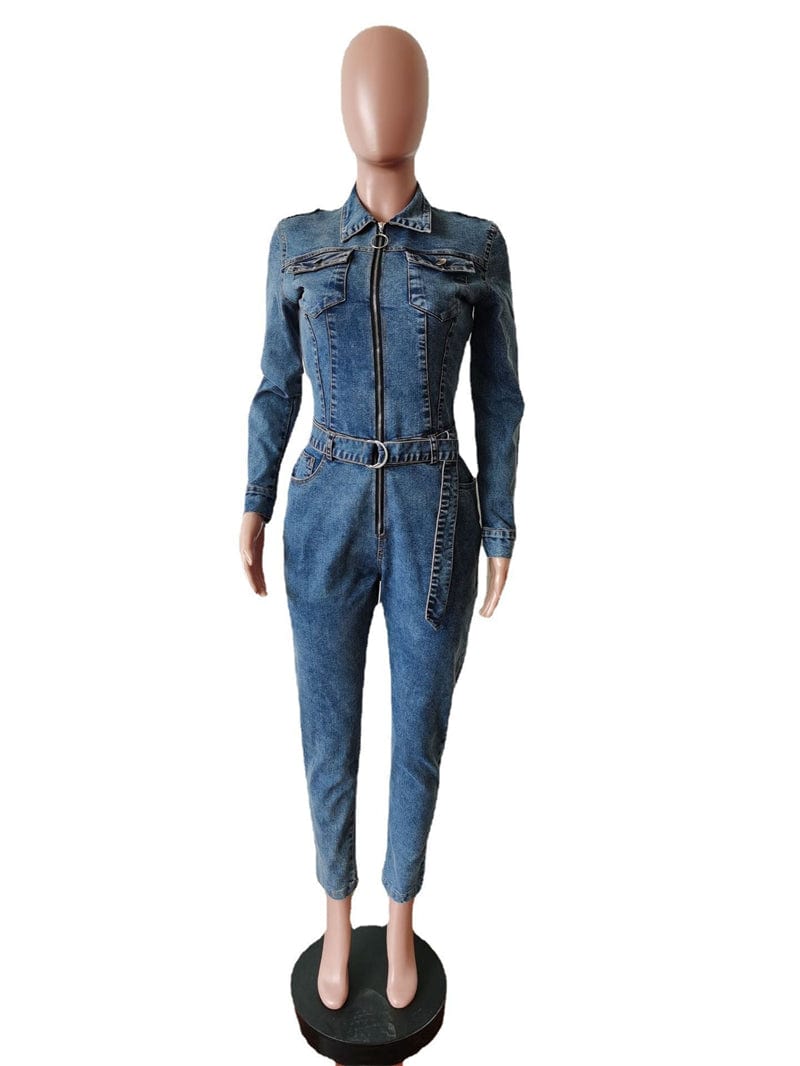 fall 2022 ladies women blue overall denim jean long sleeve rompers jumpsuit sexy ladies women 2022 denim jeans outfit for woman