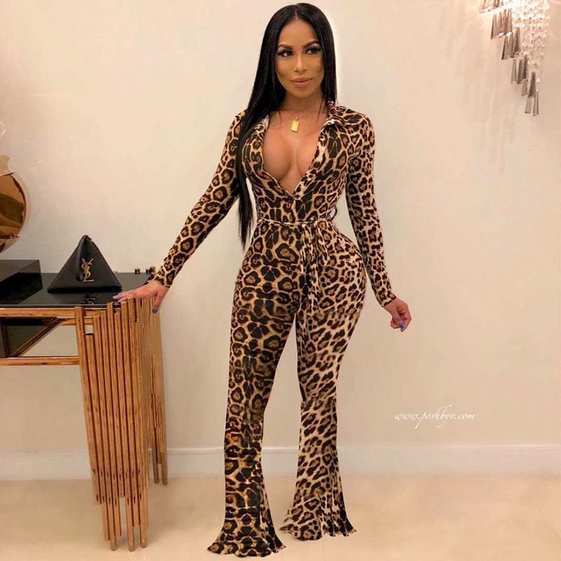 Fall 2022 Women Clothes Leopard Jumpsuit For Women Cheetah Jumpsuit Sexy Elegant Leopard Print Wide Leg Jumpsuits