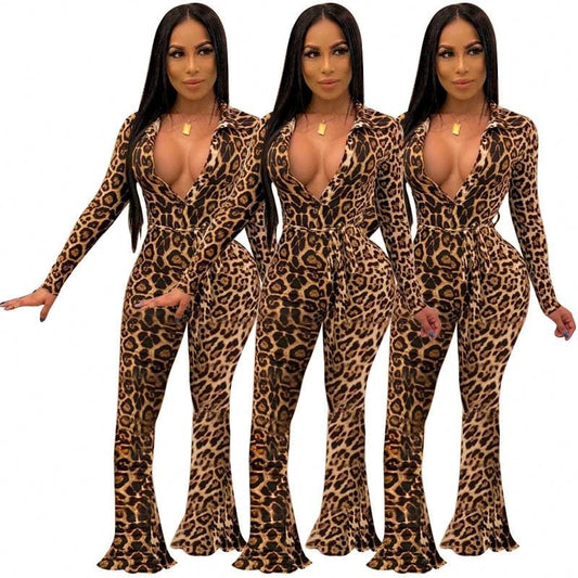 Fall 2022 Women Clothes Leopard Jumpsuit For Women Cheetah Jumpsuit Sexy Elegant Leopard Print Wide Leg Jumpsuits