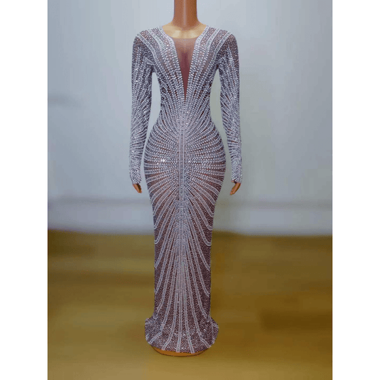 Fall 2022 Women Luxury Clothes Full Rhinestone Maxi Dresses Ladies Party Dresses Women Evening Elegance Plus Size Dress Bodycon