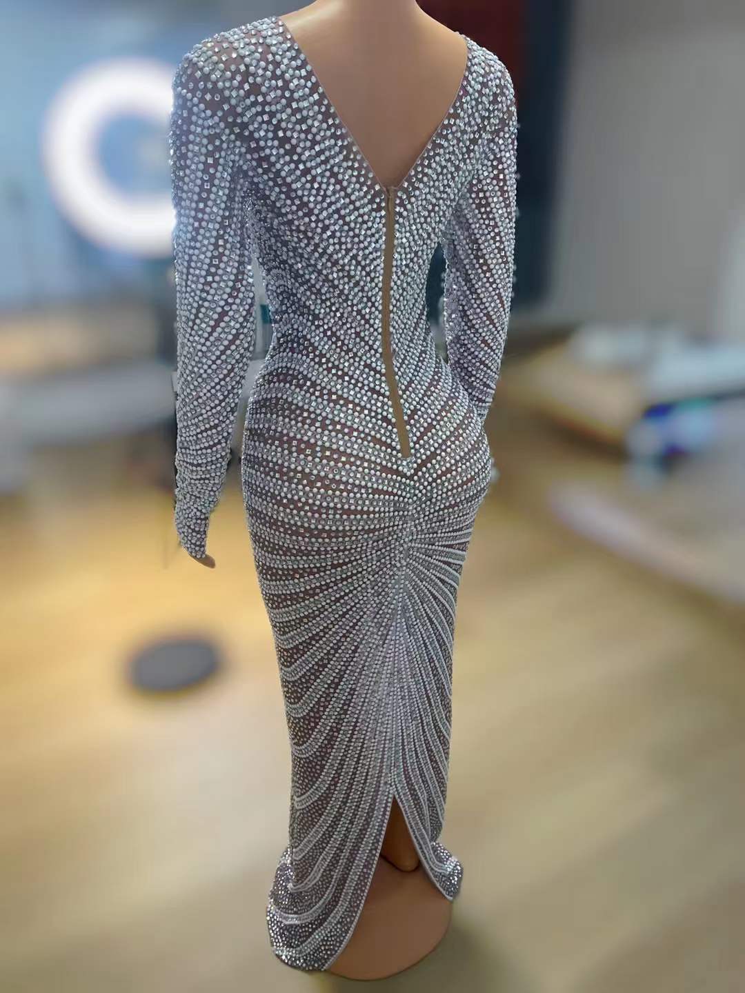 Fall 2022 Women Luxury Clothes Full Rhinestone Maxi Dresses Ladies Party Dresses Women Evening Elegance Plus Size Dress Bodycon