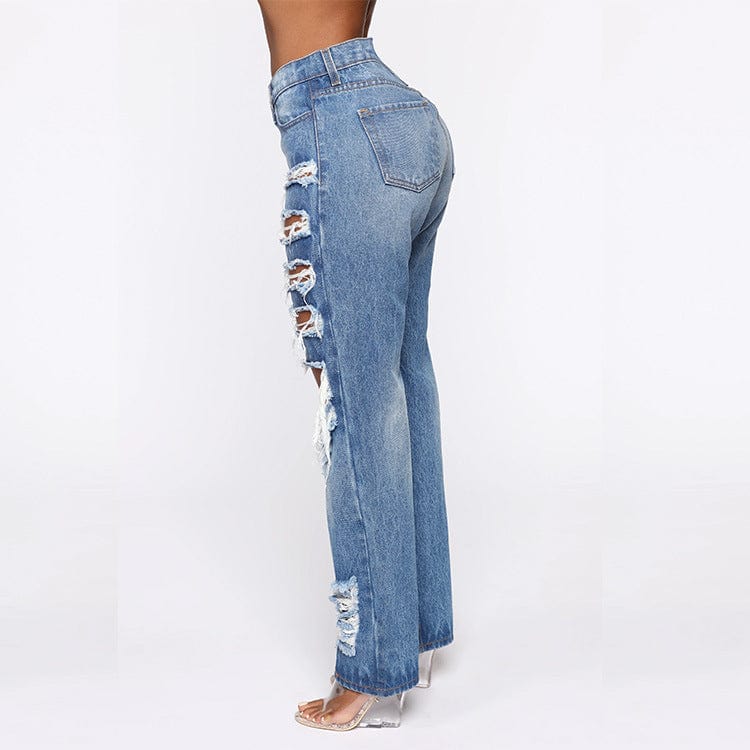 Fall boutique high waisted ripped jeans Fancy girls stylish scratch trousers female women ripped destroyed jeans Streetwear Jean