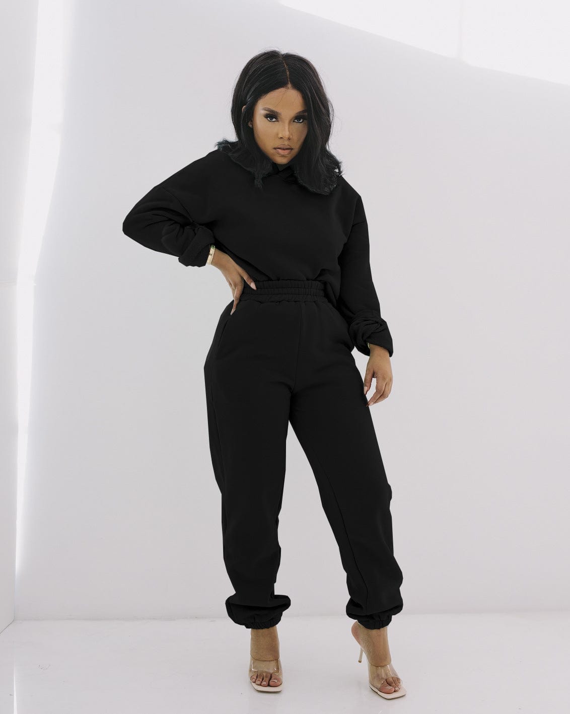 Fall casual high quality solid oversized sweatsuit two piece set fashion long sleeve hoodies and joggers sets