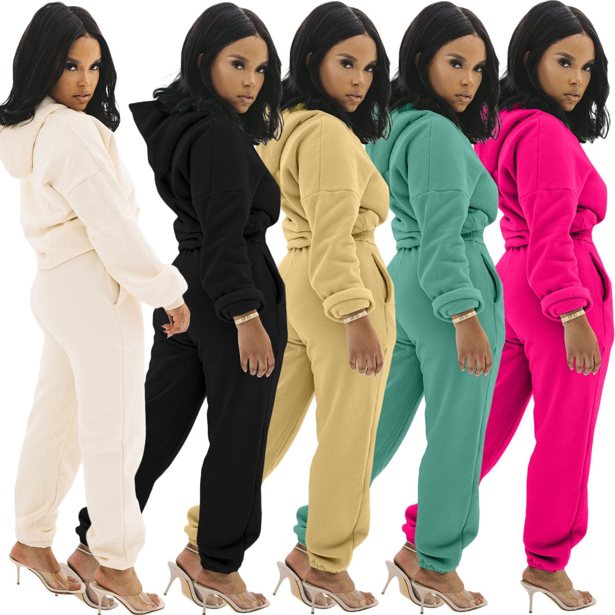 Fall casual high quality solid oversized sweatsuit two piece set fashion long sleeve hoodies and joggers sets