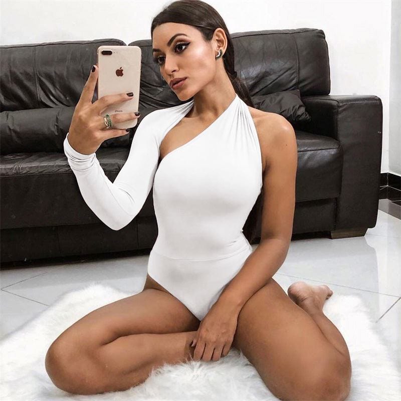 Fall Clothing For Women 2022 Custom Logo Women One Shoulder Bodysuits Cut Out Long Sleeve Bodycon Sexy Bodysuits