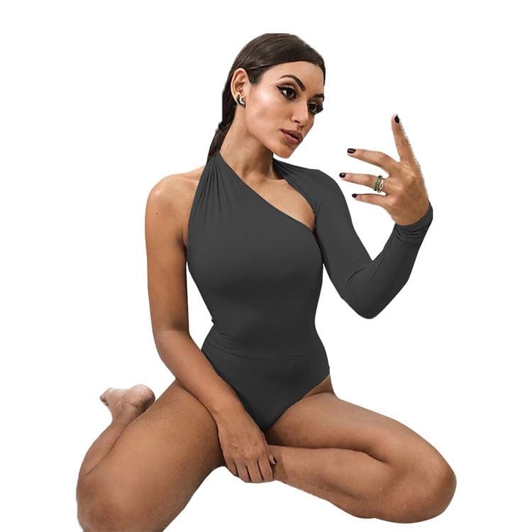 Fall Clothing For Women 2022 Custom Logo Women One Shoulder Bodysuits Cut Out Long Sleeve Bodycon Sexy Bodysuits