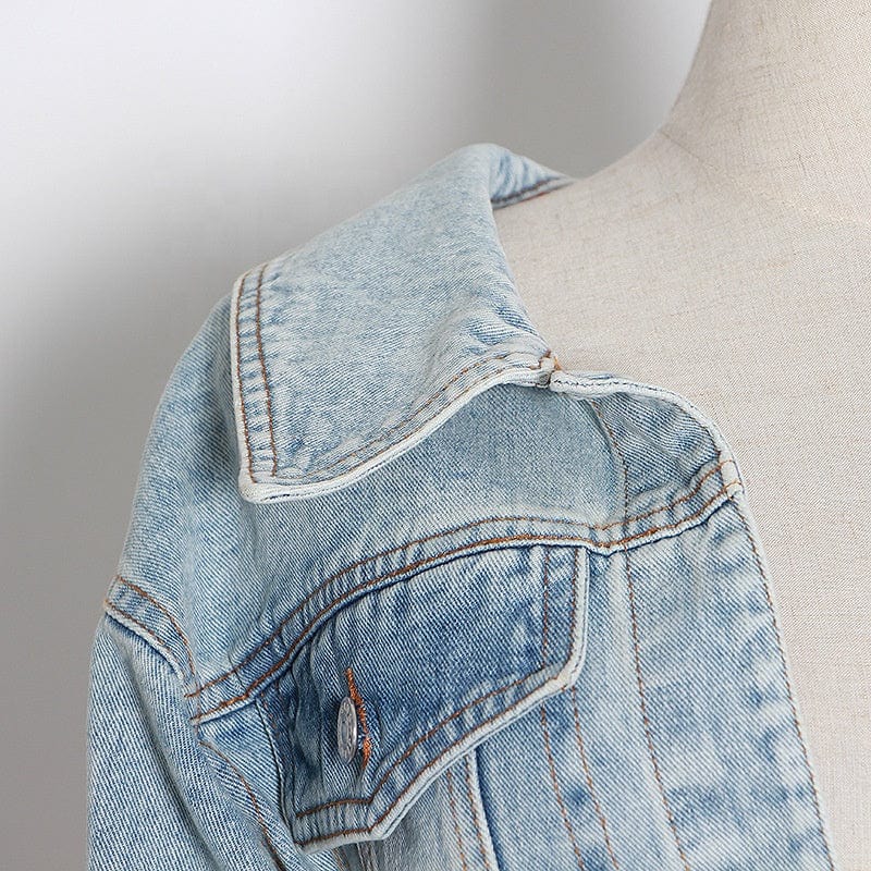 Fall Fashion Streetwear Lady Denim Irregular Asymmetrical Top Sexy One Sleeve Blue Jeans Denim Jacket Women