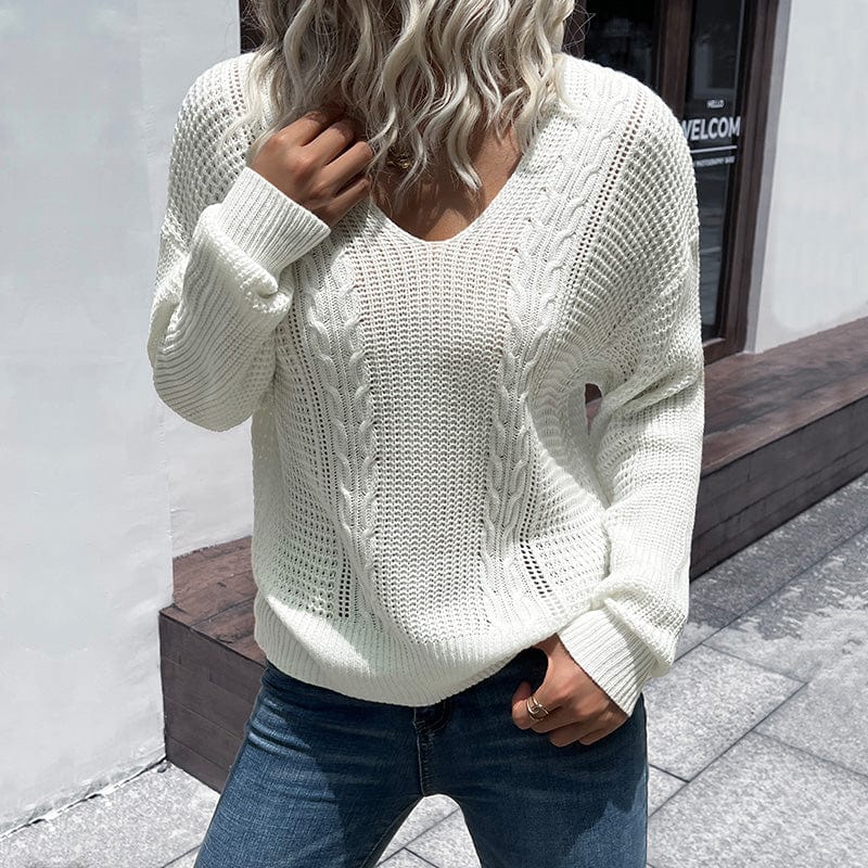 Fall Fashion V Neck Top Loose Pullover Harajuku Sweater Women Knitted Skull Sweater