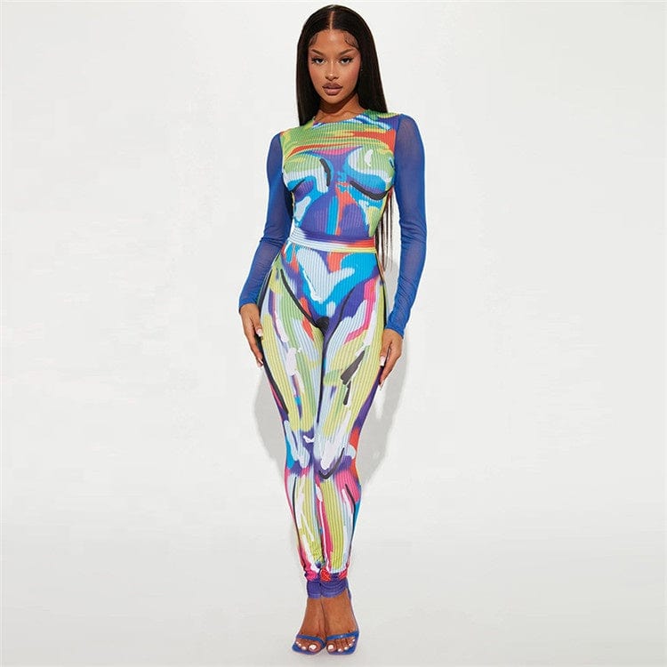 Fall Print Matching Sets Womens Two Piece Set Sweatsuits For Women Long Sleeve Bodycon Top Outfits Skinny Pants Sets