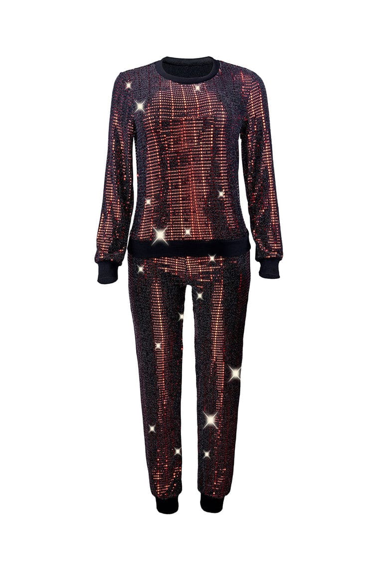 Fall Spring 2023 Womens Clothing Fashion Sequin Two Piece Set Women Tracksuit Sexy Full Sleeve O-neck Top Long Pants Suit