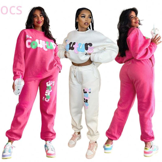 Fall Winter 2022 women Clothing Letter Print Crewneck Sweatshirt Loose Tracksuit Sweatsuit Joggers Two Piece Pants Set