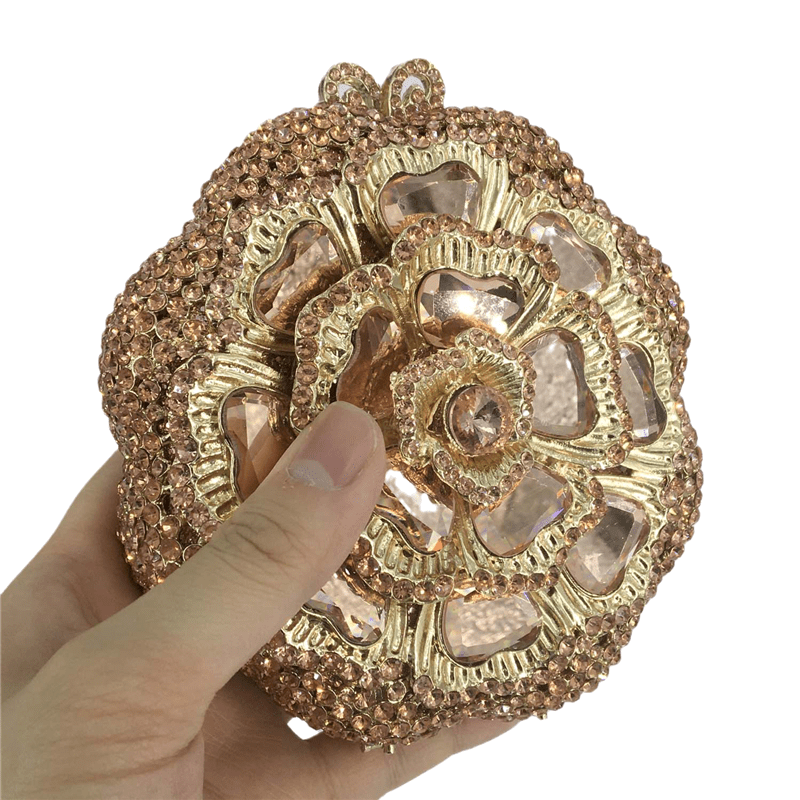 Fancy Women Flower Rose Clutch Purses and Handbags Formal Dinner Crystal Evening Bags Wedding Bridal Floral Bag