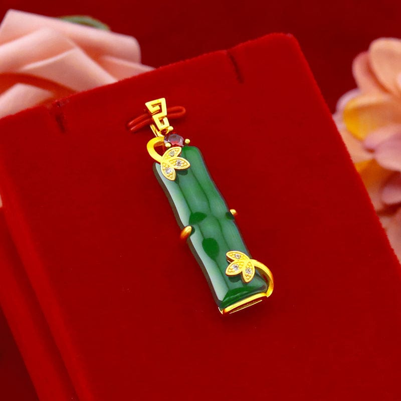 Fashion 14k Gold Necklace Pendant Gemstone Jewelry Green Stone Emerald Jade Gift Bamboo Alloy Plant Punk Women's Birthday Female